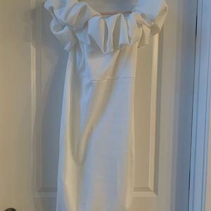 Puff ruffle top white midi dress brand new
